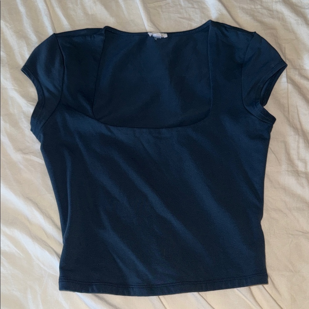Garage Navy Square Neck Short Sleeve Top